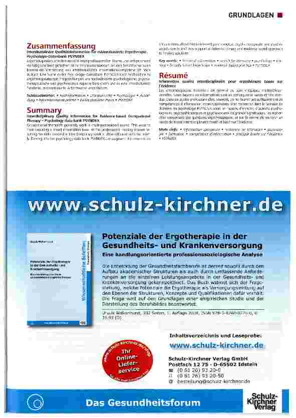Vorschauseite 5: Interdisziplinäre Qualitätsinformation für evidenzbasierte Ergotherapie