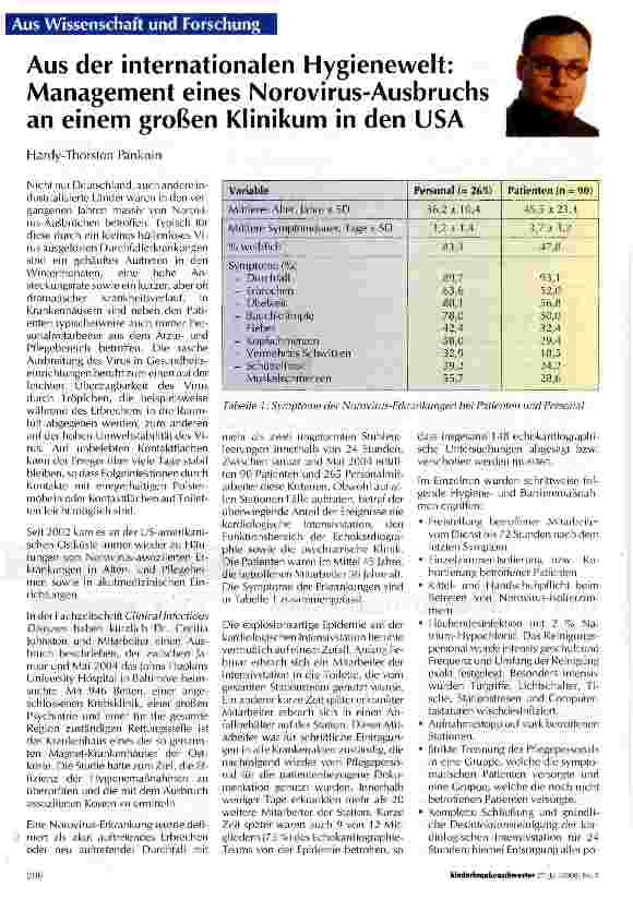 Vorschauseite 1: Aus der internationalen Hygienewelt: Management eines Norovirus-Ausbruchs an einem großen Klinikum in den USA
