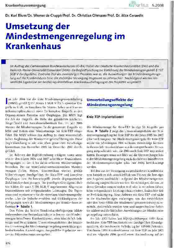 Vorschauseite 1: Umsetzung der Mindestmengenregelung im Krankenhaus