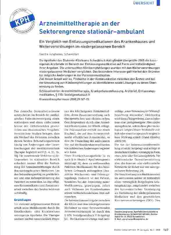 Vorschauseite 1: Arzneimitteltherapie an der Sektorengrenze stationär-ambulant