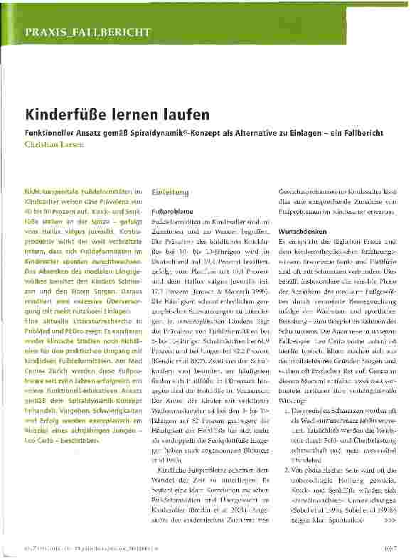 Vorschauseite 1: Kinderfüße lernen laufen-Funktioneller Ansatz gemäß Spiraldynamik ©-Konzept als Alternative zu Einlagen - ein Fallbericht
