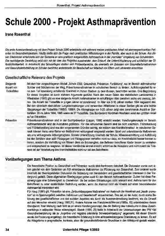 Vorschauseite 1: Schule 2000 - Projekt Asthmaprävention