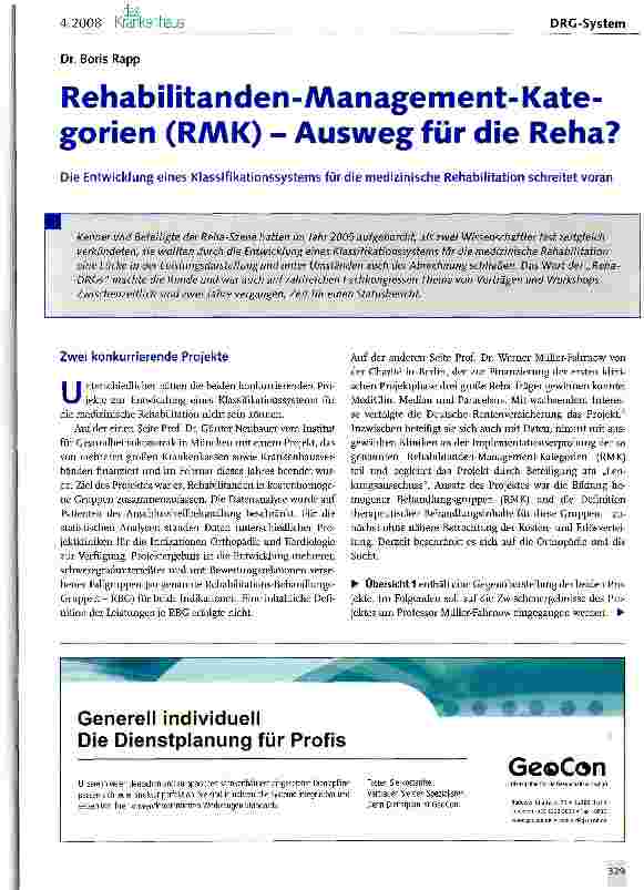 Vorschauseite 1: Rehabilitanden-Management-Kategorien (RAAK) - Ausweg für die Reha?