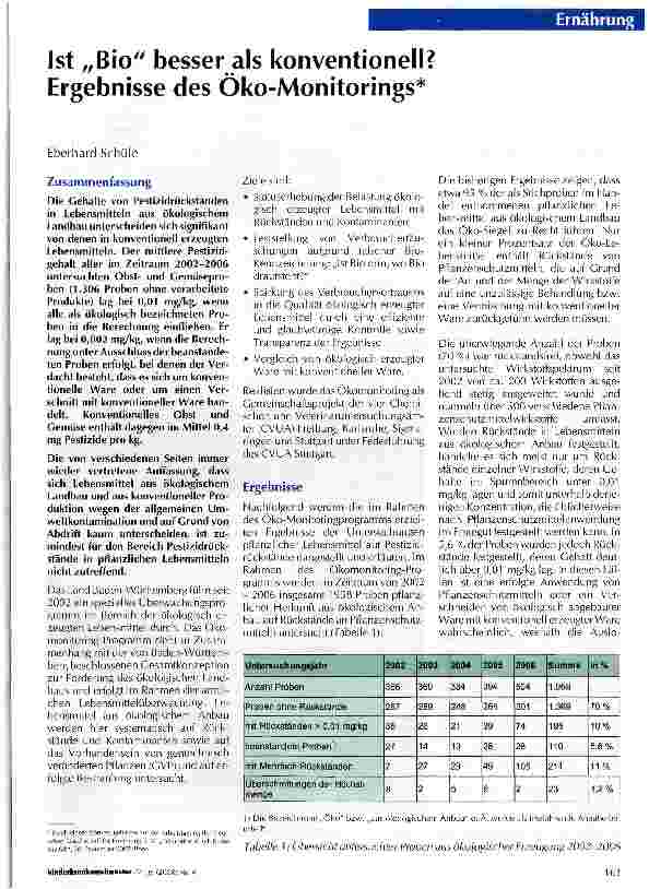 Vorschauseite 1: Ist „Bio besser als konventionell? Ergebnisse des Öko-Monitorings