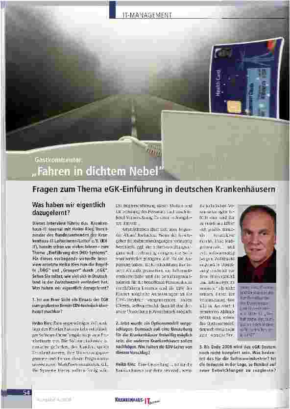 Vorschauseite 1: Fahren in dichtem Nebel Fragen zum Thema eGK-Einführung in deutschen Krankenhäusern