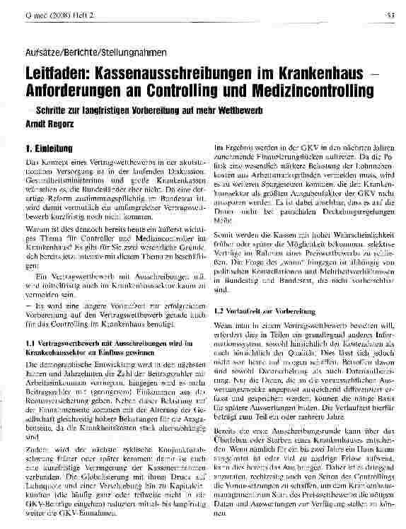 Vorschauseite 1: Leitfaden: Kassenausschreibungen im Krankenhaus -Anforderungen an Controlling und Medizincontrolling - Schritte zur langfristigen Vorbereitung auf mehr Wettbewerb