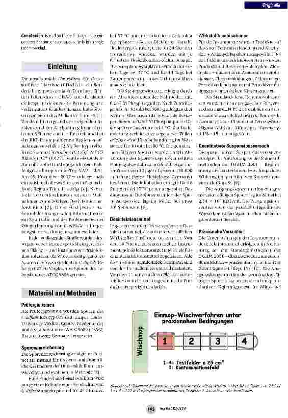 Vorschauseite 2: Wirksamkeit sporizid ausgelobter Flächenund Instrumenten-desinfektionsmittel gegenüber Sporen von Ciostridium difficile Ribotyp 027