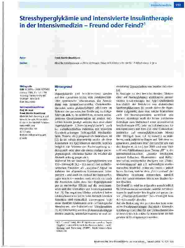 Vorschauseite 1: Stresshyperglykämie und intensivierte Insulintherapie in der Intensivmedizin - Freund oder Feind?