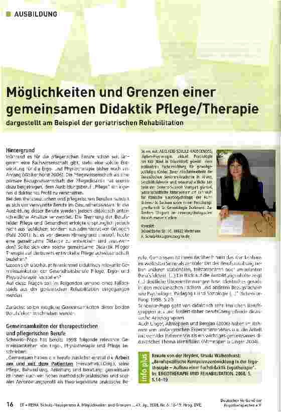 Vorschauseite 1: Möglichkeiten und Grenzen einer gemeinsamen Didaktik Pflege/Therapie