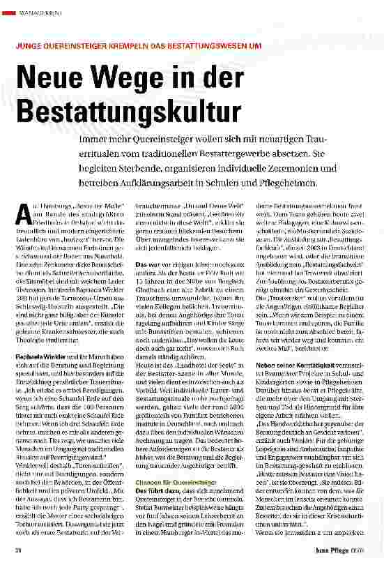 Vorschauseite 1: Neue Wege in der Bestattungskultur