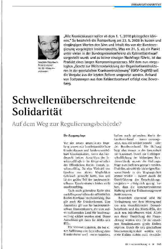 Vorschauseite 1: Schwellenüberschreitende Solidarität- Auf dem Weg zur Regulierungsbehörde?