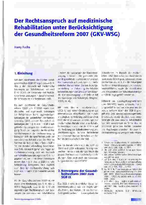Vorschauseite 1: Der Rechtsanspruch auf medizinische Rehabilitation unter Berücksichtigung der Gesundheitsreform 2007 (GKV-WSG)