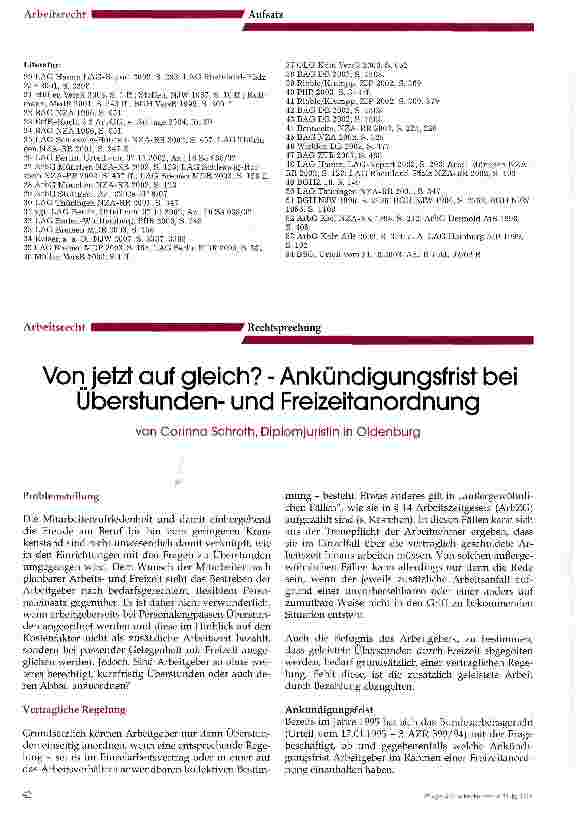 Vorschauseite 1: Von jetzt auf gleich? - Ankündigungsfrist bei Überstundenund Freizeitanordnung