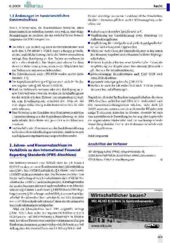 Vorschauseite 6: Das Bilanzrechtsmodernisierungs-gesetz (BilAAoG) und seine Auswirkungen auf den Jahresabschluss von Krankenhäusern und Pflegeeinrichtungen (I)