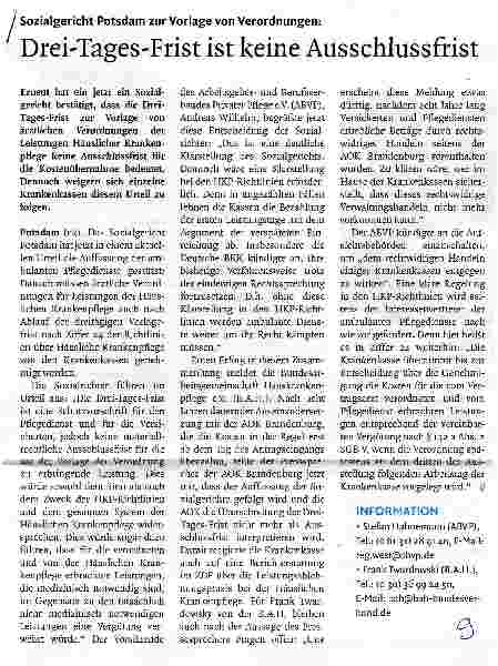 Vorschauseite 1: Drei-Tages-Frist ist keine Ausschlussfrist Sozialgericht Potsdam zur Vorlage von Verordnungen:
