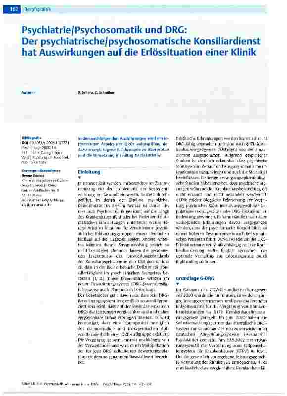 Vorschauseite 1: Psychiatrie/Psychosomatik und DRG: Der psychiatrische psychosomatische Konsiliardienst hat Auswirkungen auf die Erlössituation einer Klinik