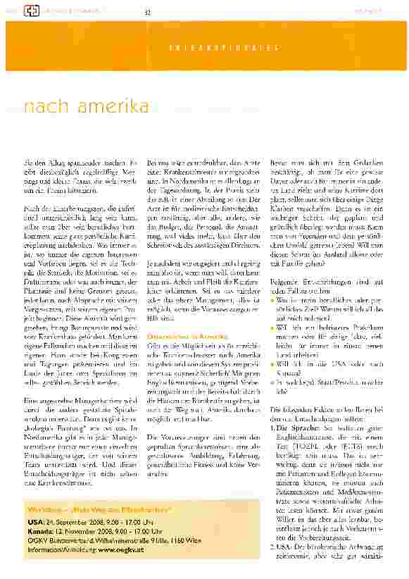 Vorschauseite 2: der weg nach amerika einblicke und anreize für ein abenteuer in der ferne amerika... land der unbegrenzten möglichkeiten! auch in der pflege?