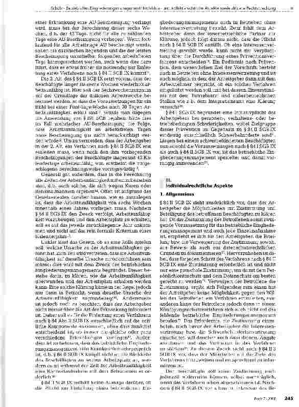Vorschauseite 2: Betriebliches Eingliederungsmanagement: Individualund kollektivrechtliche Aspekte sowie aktuelle Rechtsprechung