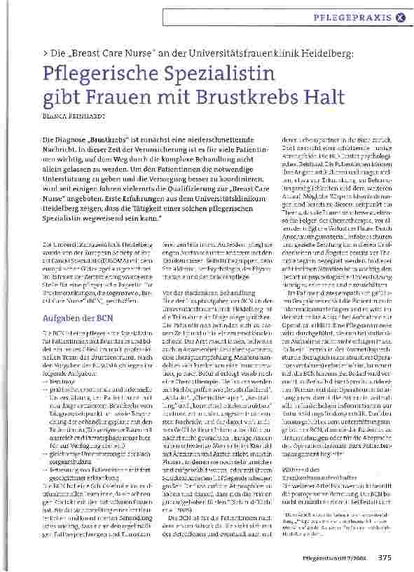 Vorschauseite 1: Pflegerische Spezialistin gibt Frauen mit Brustkrebs Halt
