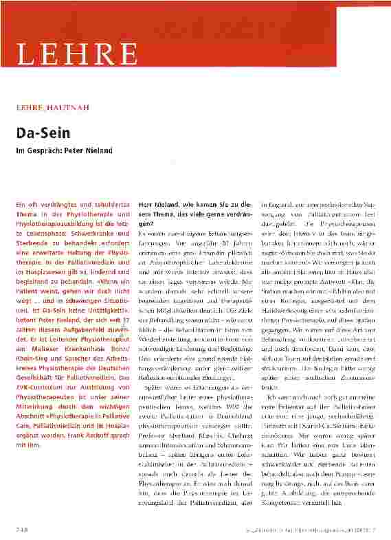 Vorschauseite 1: Da-Sein Im Gespräch: Peter Nieland