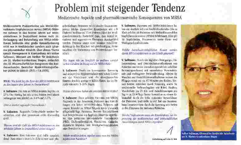 Vorschauseite 1: Problem mit steigender Tendenz Medizinische Aspekte und pharmaökonomische Konsequenzen von MRSA