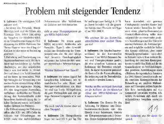 Vorschauseite 2: Problem mit steigender Tendenz Medizinische Aspekte und pharmaökonomische Konsequenzen von MRSA