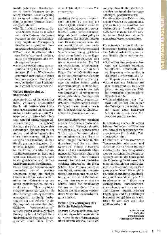 Vorschauseite 4: Metamorphose der Papierakte. Der Aufbau eines elektronischen Vertragsarchivs verändert das gesamte Vertragsmanagement