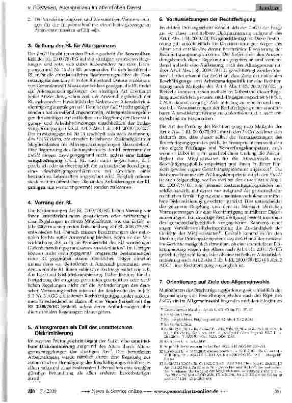 Vorschauseite 2: Altersgrenzen im öffentlichen Dienst nach dem Urteil des EuGH vom 16.10.2007 (Palacios de la Villa)