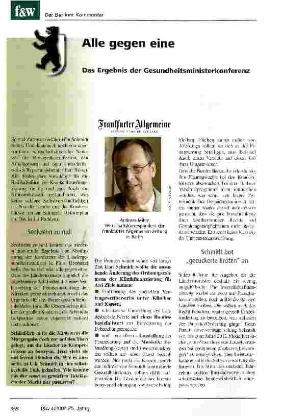 Vorschauseite 1: Alle gegen eine. Das Ergebnis der Gesundheitsministerkonferenz