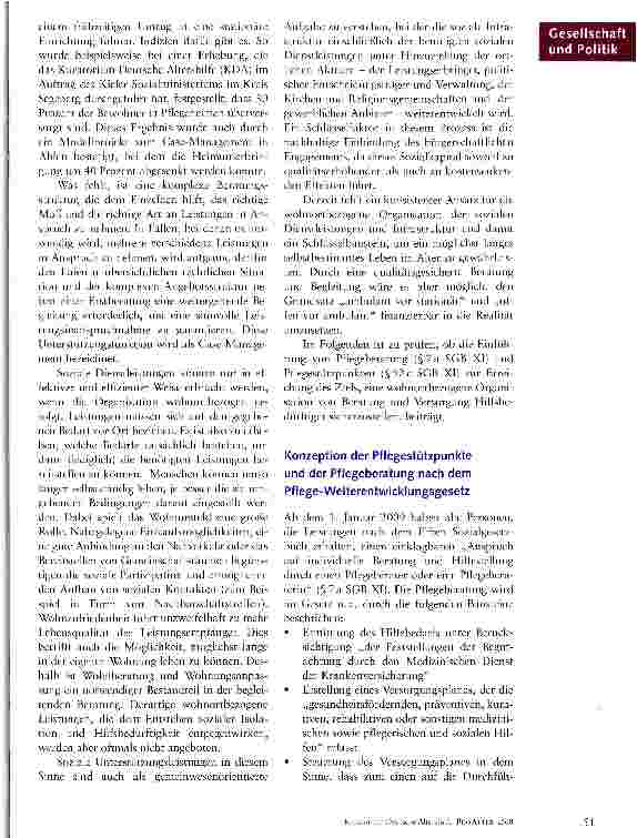 Vorschauseite 2: Eine neue Form der wohnortbezogenen Beratung und Versorgung:Pflegeberatung und Pflegestützpunkte