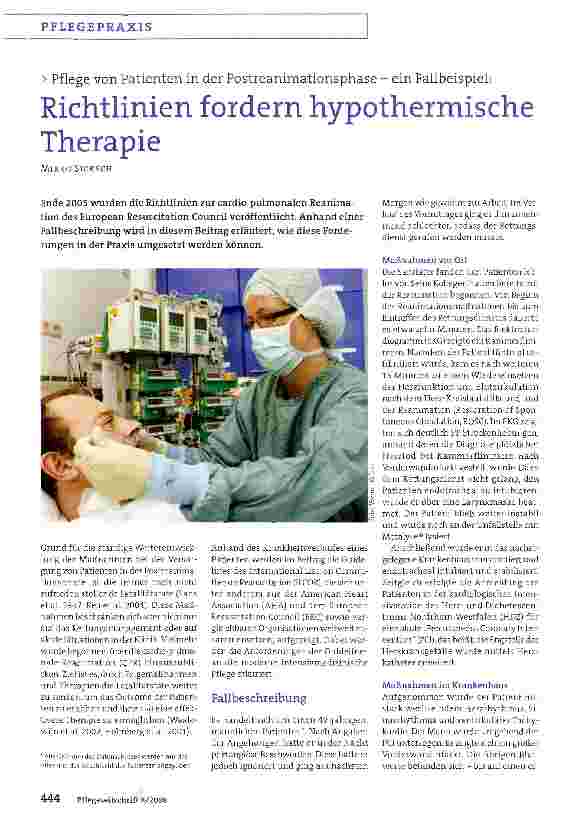 Vorschauseite 1: Pflege von Patienten in der Postreanimationsphase - ein Fallbeispiel: Richtlinien fordern hypothermische Therapie