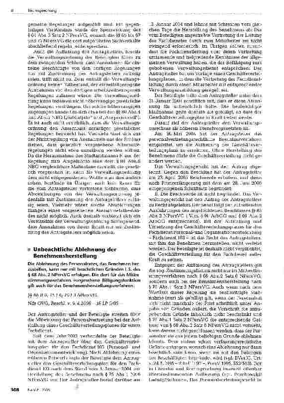 Vorschauseite 1: Unbeachtliche Ablehnung der Benehmensherstellung