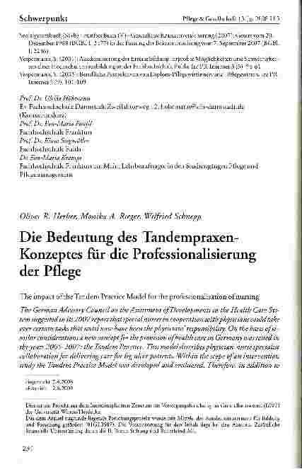 Vorschauseite 1: Die Bedeutung des Tandempraxen-Konzeptes für die Professionalisierung der Pflege