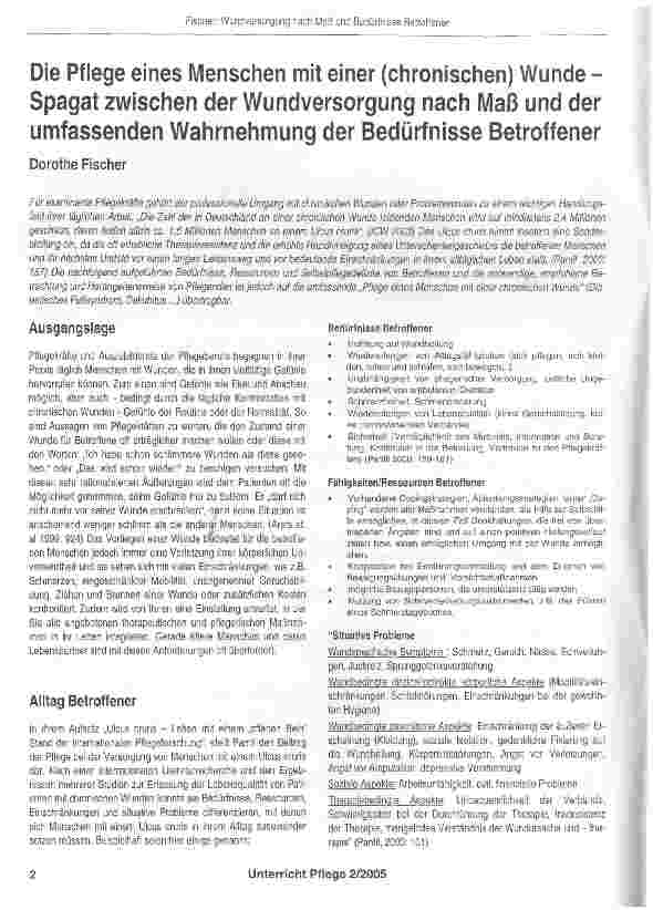 Vorschauseite 1: Die Pflege eines Menschen mit einer (chronischen) Wunde -Spagat zwischen der Wundversorgung nach Maß und der umfassenden Wahrnehmung der Bedürfnisse Betroffener