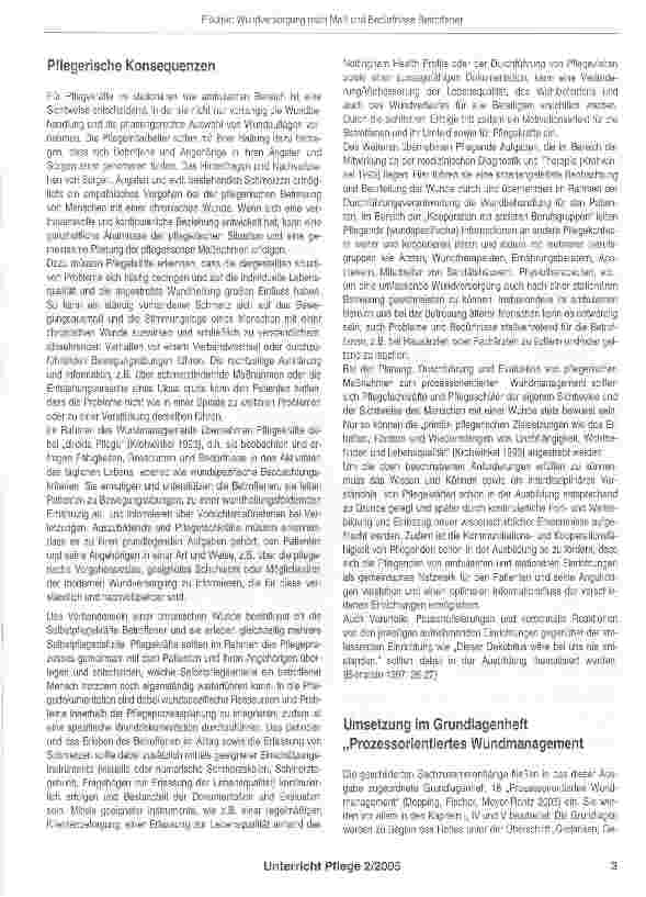 Vorschauseite 2: Die Pflege eines Menschen mit einer (chronischen) Wunde -Spagat zwischen der Wundversorgung nach Maß und der umfassenden Wahrnehmung der Bedürfnisse Betroffener