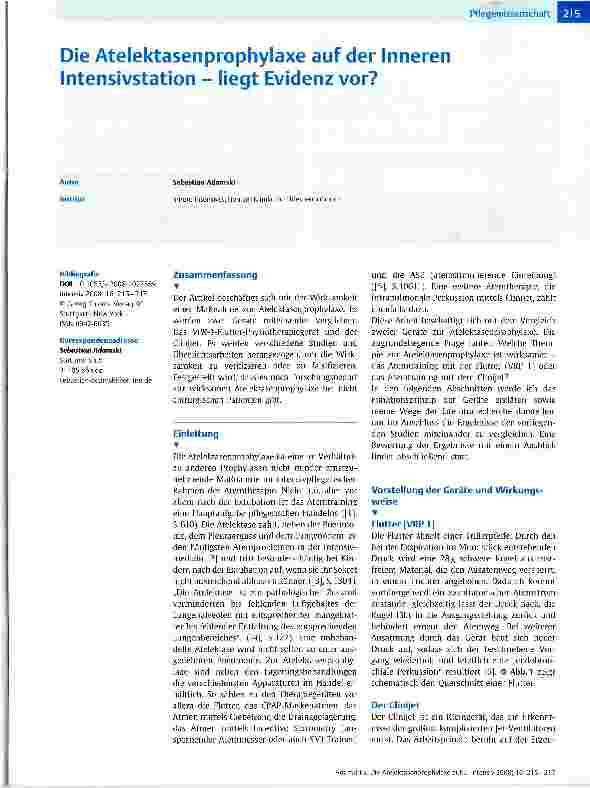 Vorschauseite 1: Die Atelektasenprophylaxe auf der Inneren Intensivstation - liegt Evidenz vor?