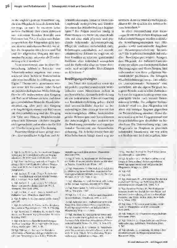 Vorschauseite 3: Fürsorge auch für die SterbebegleiterBelastungen und Bewältigungsstrategien von Mitarbeiterinnen in Hospiz-und Palliativeinrichtungen