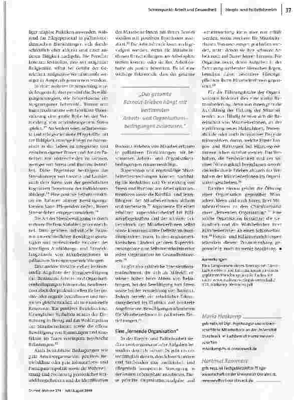 Vorschauseite 4: Fürsorge auch für die SterbebegleiterBelastungen und Bewältigungsstrategien von Mitarbeiterinnen in Hospiz-und Palliativeinrichtungen