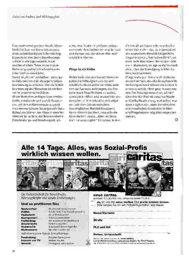 Vorschauseite 3: Zwischen Freiheit und AbhängigkeitEs geht um die Würde und die Selbstbestimmung im Alter