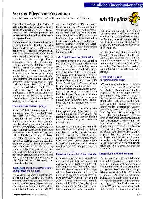 Vorschauseite 1: Von der Pflege zur Prävention Die Arbeit von „wir für pänz e.V. für benachteiligte Kinder und Familien