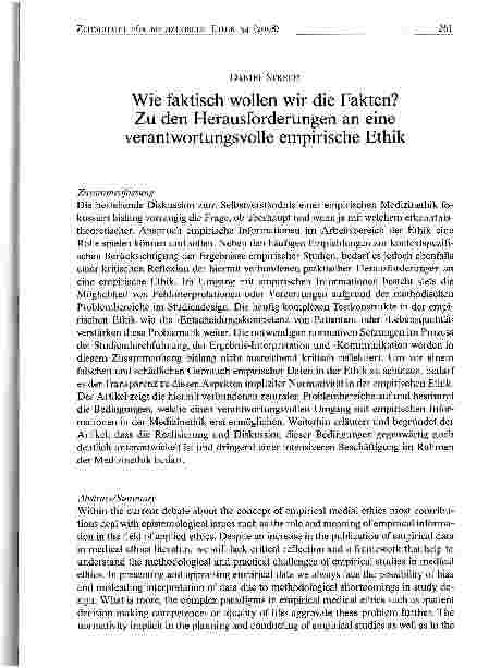 Vorschauseite 1: Wie faktisch wollen wir die Fakten?Zu den Herausforderungen an eine verantwortungsvolle empirische Ethik
