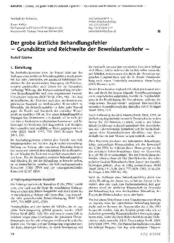 Vorschauseite 1: Der grobe ärztliche Behandlungsfehler— Grundsätze und Reichweite der Beweislastumkehr
