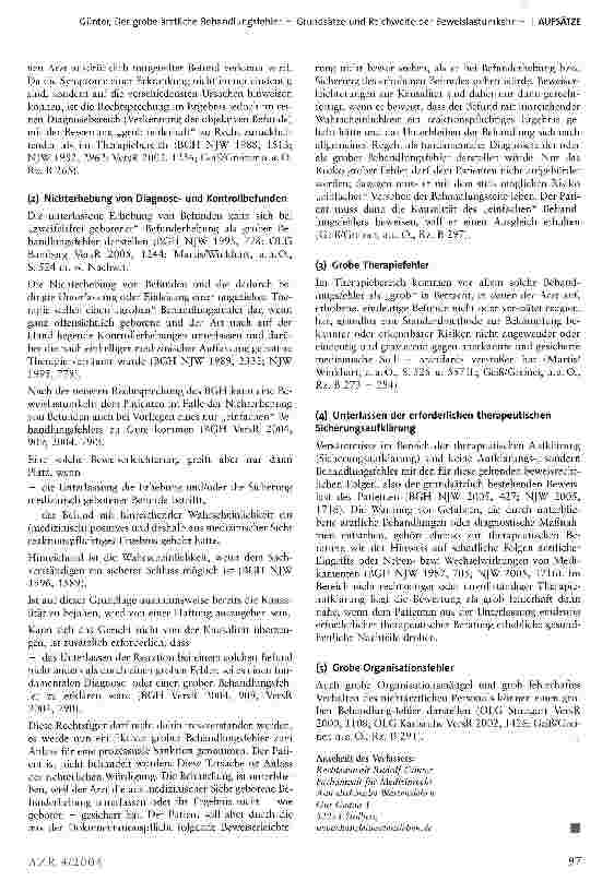 Vorschauseite 4: Der grobe ärztliche Behandlungsfehler— Grundsätze und Reichweite der Beweislastumkehr
