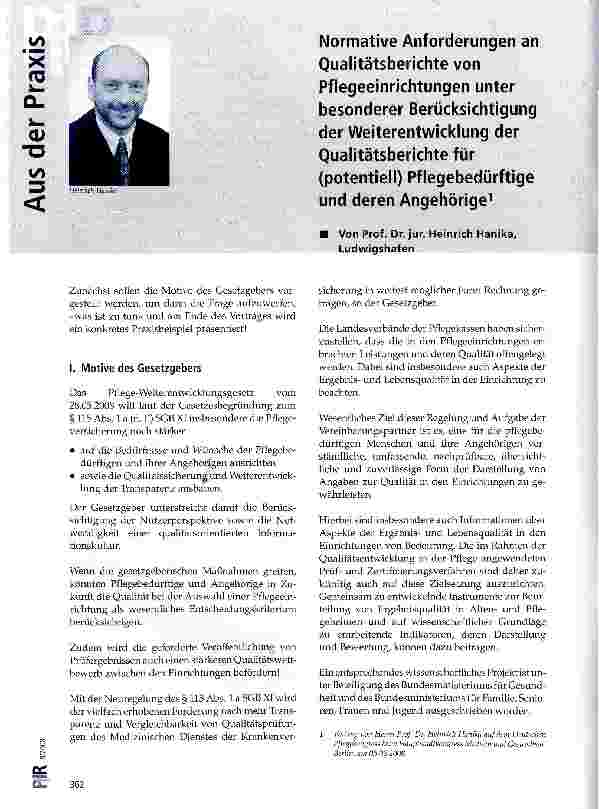 Vorschauseite 1: Normative Anforderungen an Qualitätsberichte von Pflegeeinrichtungen unter besonderer Berücksichtigung der Weiterentwicklung der Qualitätsberichte für (potentiell) Pflegebedürftig…