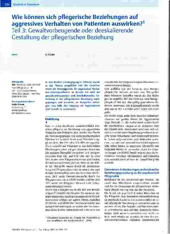 Vorschauseite 1: Wie können sich pflegerische Beziehungen auf aggressives Verhalten von Patienten auswirken?Teil 3: Gewaltvorbeugende oder deeskalierende Gestaltung der pflegerischen Beziehung