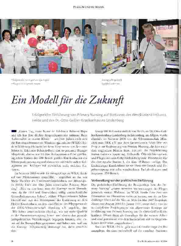 Vorschauseite 1: Ein Modell für die ZukunftErfolgreiche Einführung von Primary Nursing auf Stationen des Westküstenklinikums Heide und des Dr.-Otto-Geßler-Krankenhauses Lindenberg