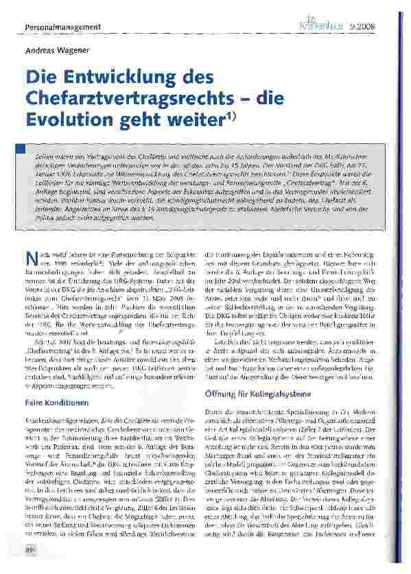 Vorschauseite 1: Die Entwicklung des Chefarztvertragsrechts Evolution geht weiter
