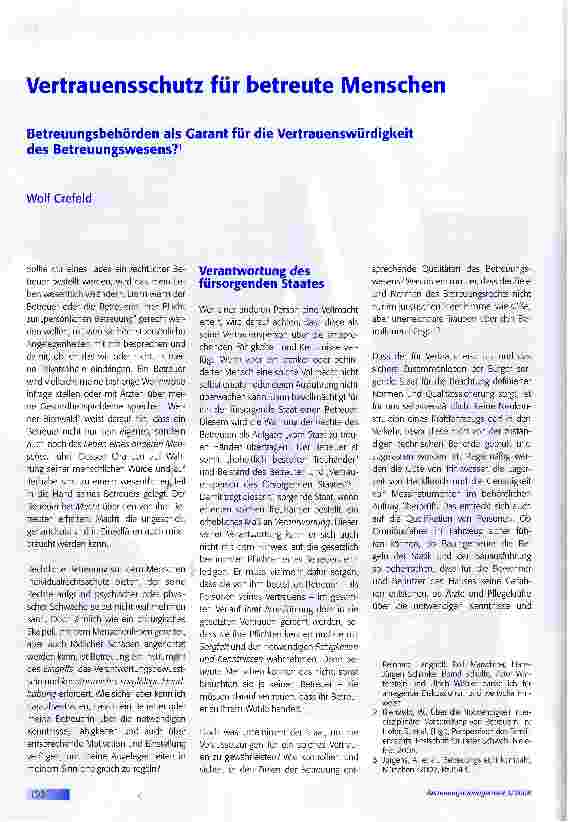 Vorschauseite 1: Vertrauensschutz für betreute MenschenBetreuungsbehörden als Garant für die Vertrauenswürdigkeit des Betreuungswesens?