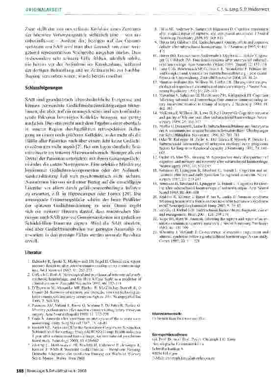 Vorschauseite 4: Gedächtnisstörungen nach Subarachnoidalblutung -eine psychometrische Studie