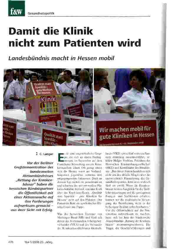 Vorschauseite 1: Damit die Klinik nicht zum Patienten wirdLandesbündnis macht in Hessen mobil